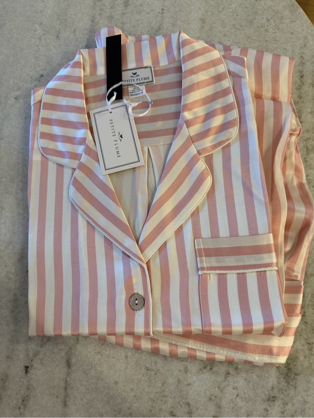 NWT Petite Plume Silk Pajama Short Set in Pink Stripe Size Small - 100% Silk - Picture 7 of 7